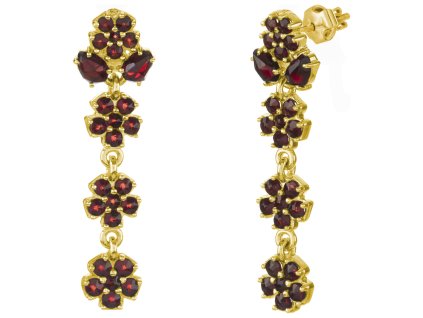 Gold earrings with czech garnet - flower                                                            