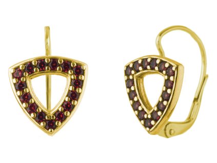 Gold earrings with czech garnet - triangle                                                          