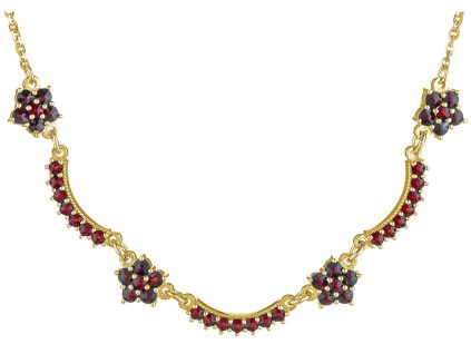 Gold necklace with czech garnet - flower                                                            
