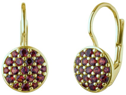 Gold earrings with czech garnet - circle                                                            