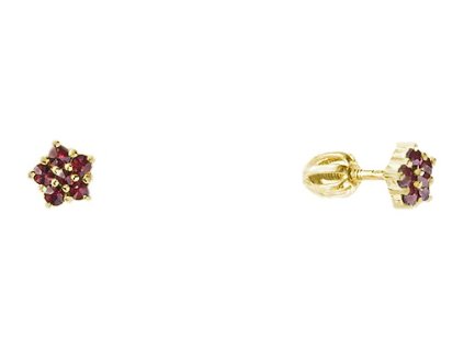 Gold earrings with czech garnet - flower                                                            