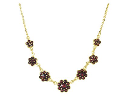 Gold necklace with czech garnet - flower                                                            