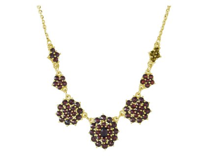 Gold necklace with czech garnet - flower                                                            
