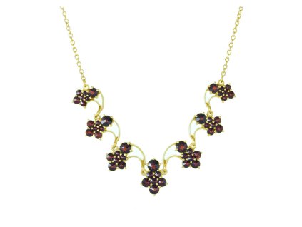 Gold necklace with czech garnet - flower                                                            