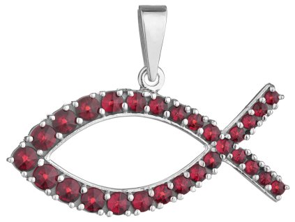 Stříbrný přívěsek s českým granátem, rhodiovaný - ryba