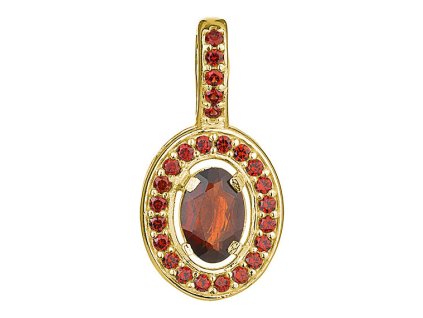 Silver pendant with czech garnet, gold plated - oval                                                