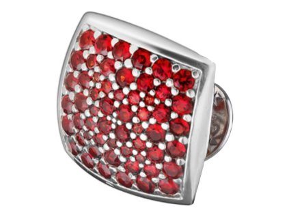 Silver badge with czech garnet, rhodium plated - square