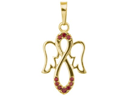 Silver pendant with czech garnet, gold plated - angel                                               