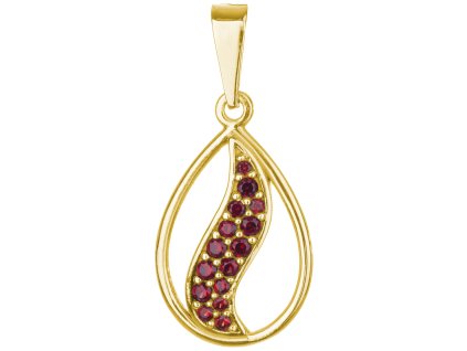 Silver pendant with czech garnet, gold plated - drop                                                