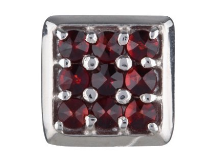 Silver badge with czech garnet, rhodium plated - square
