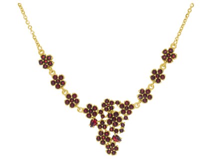 Gold necklace with czech garnet - flower                                                            