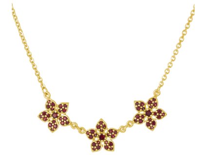 Gold necklace with czech garnet - flower                                                            