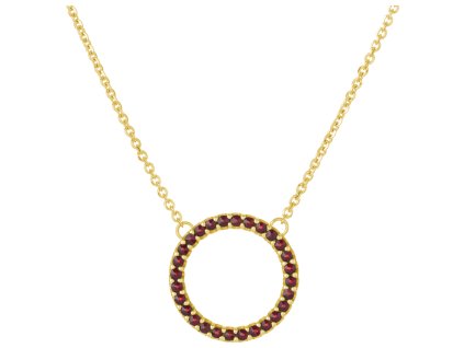 Gold necklace with czech garnet - circle                                                            