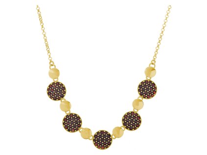 Gold necklace with czech garnet - circle                                                            