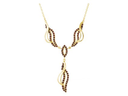 Gold necklace with czech garnet - wave                                                              