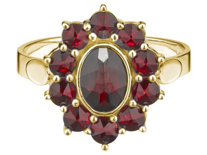 Zlatý prsten s českým granátem - ovál