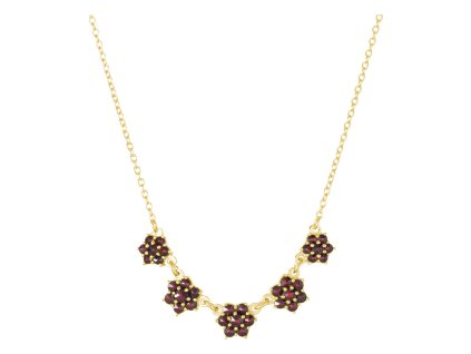 Gold necklace with czech garnet - flower                                                            