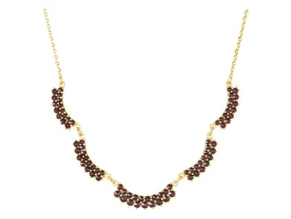 Gold necklace with czech garnet - wave                                                              