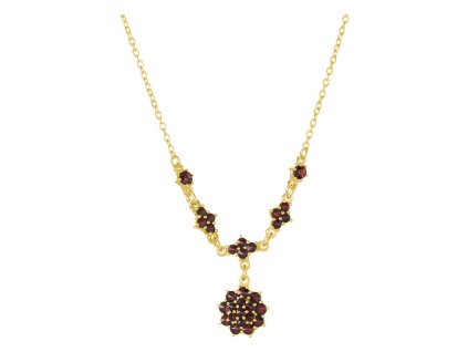 Gold necklace with czech garnet - flower                                                            