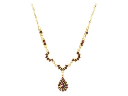 Gold necklace with czech garnet - drop                                                              