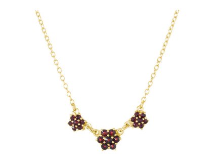 Gold necklace with czech garnet - flower                                                            