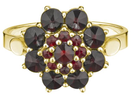 Gold ring with czech garnet - flower                                                                