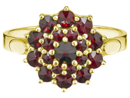 Gold ring with czech garnet - flower                                                                