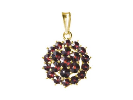 Gold pendant with czech garnet - circle                                                             