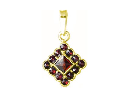 Gold pendant with czech garnet - square                                                             