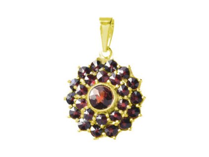 Gold pendant with czech garnet - flower                                                             