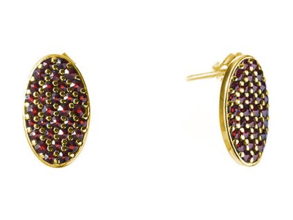 Gold earrings with czech garnet - oval                                                              
