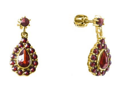 Gold earrings with czech garnet - drop                                                              