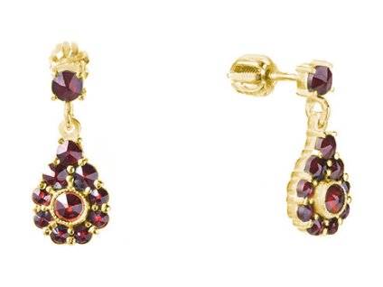 Gold earrings with czech garnet - drop                                                              