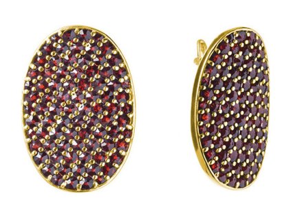 Gold earrings with czech garnet - oval                                                              