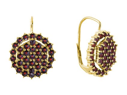 Gold earrings with czech garnet - circle                                                            