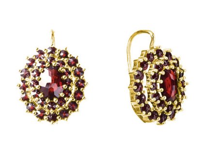 Zlaté náušnice s českým granátem - ovál