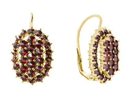 Gold earrings with czech garnet - oval                                                              