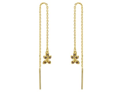 Stříbrné náušnice s českým granátem, zlacené - lístek