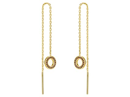 Silver earrings with czech garnet, gold plated - circle                                             