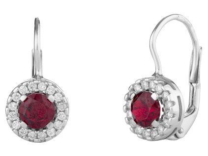 White gold earrings with czech garnet and diamond - circle