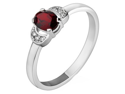 White gold ring with czech garnet and diamond - oval                                                