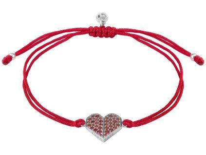 Bracelet EXPO 2025 - silver woven bracelet with czech garnet, rhodium plated - heart