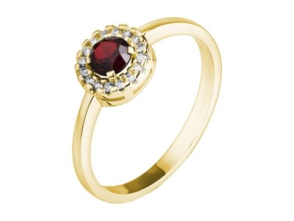 Gold ring with czech garnet and diamond - circle