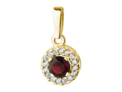 Gold pendant with czech garnet and diamond - circle