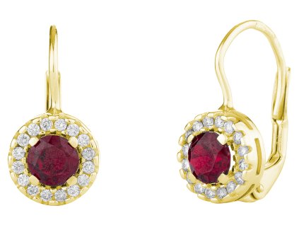 Gold earrings with czech garnet and diamond - circle