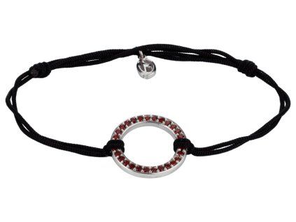 Silver woven bracelet  with czech garnet, rhodium plated - circle
