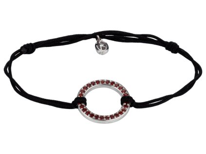 Stříbrný náramek Shamballa s českým granátem, rhodiovaný - kruh