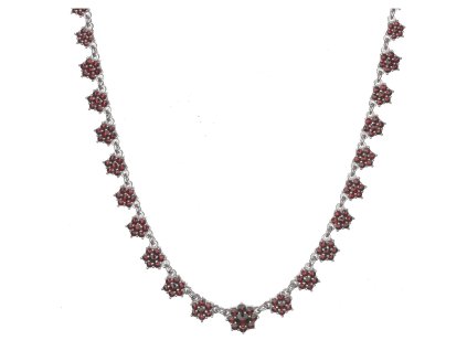 Stříbrný náhrdelník s českým granátem, rhodiovaný - květina