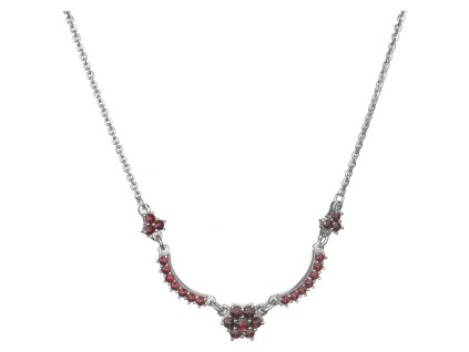 Stříbrný náhrdelník s českým granátem, rhodiovaný - květina
