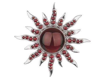 Stříbrný přívěsek s českým granátem, rhodiovaný - slunce